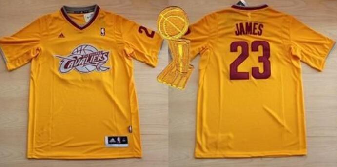 Men's Yellow Cleveland Cavaliers Active Player Custom Throwback Short Sleeve The Champions Patch Stitched Basketball Jersey